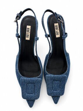 Bibi Lou  Robin Denim Kitten Heel Slingback Pumps | EU 39 / US 8.5 | Bibilou